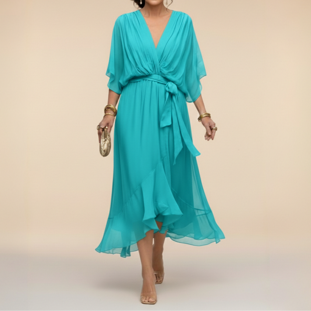 Sophia™ – Elegant Chiffon Wrap Midi Dress