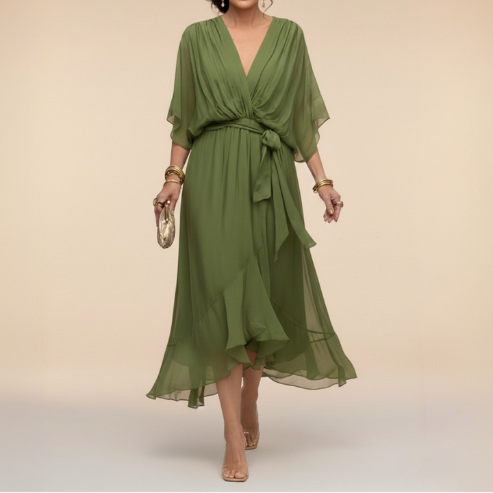 Sophia™ – Elegant Chiffon Wrap Midi Dress