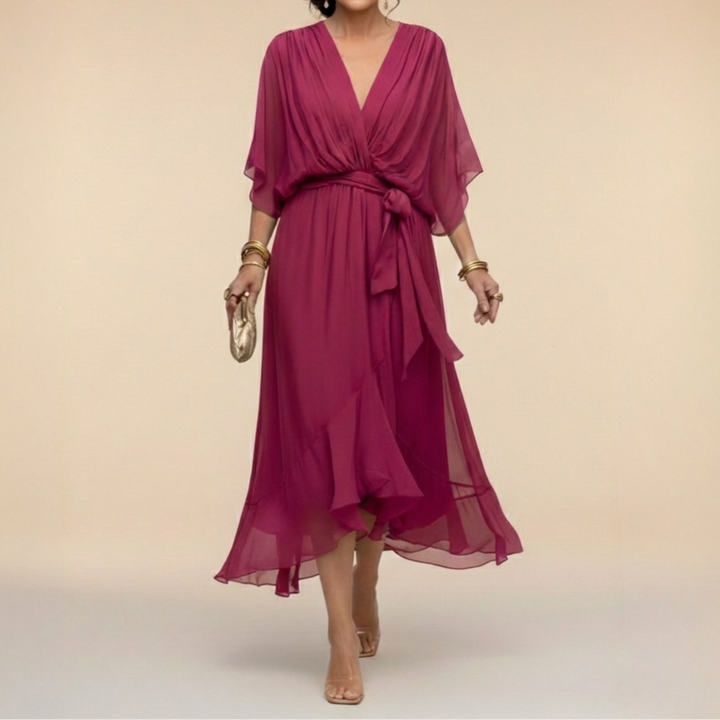 Sophia™ – Elegant Chiffon Wrap Midi Dress