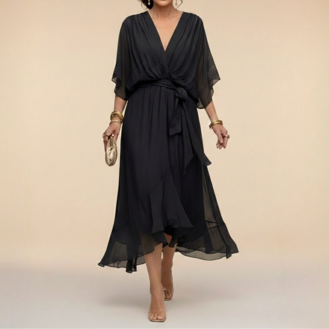 Sophia™ – Elegant Chiffon Wrap Midi Dress