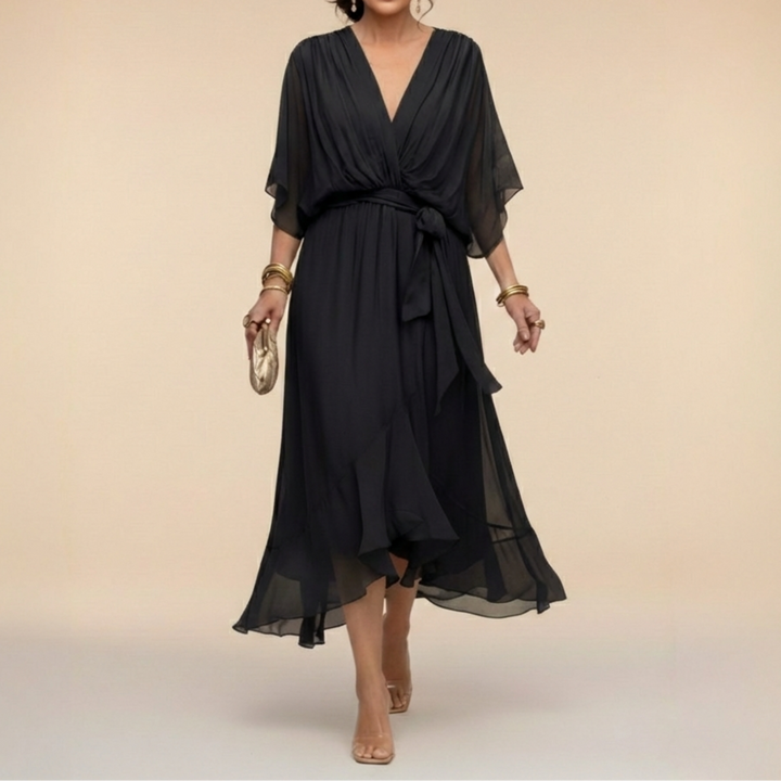Sophia™ – Elegant Chiffon Wrap Midi Dress