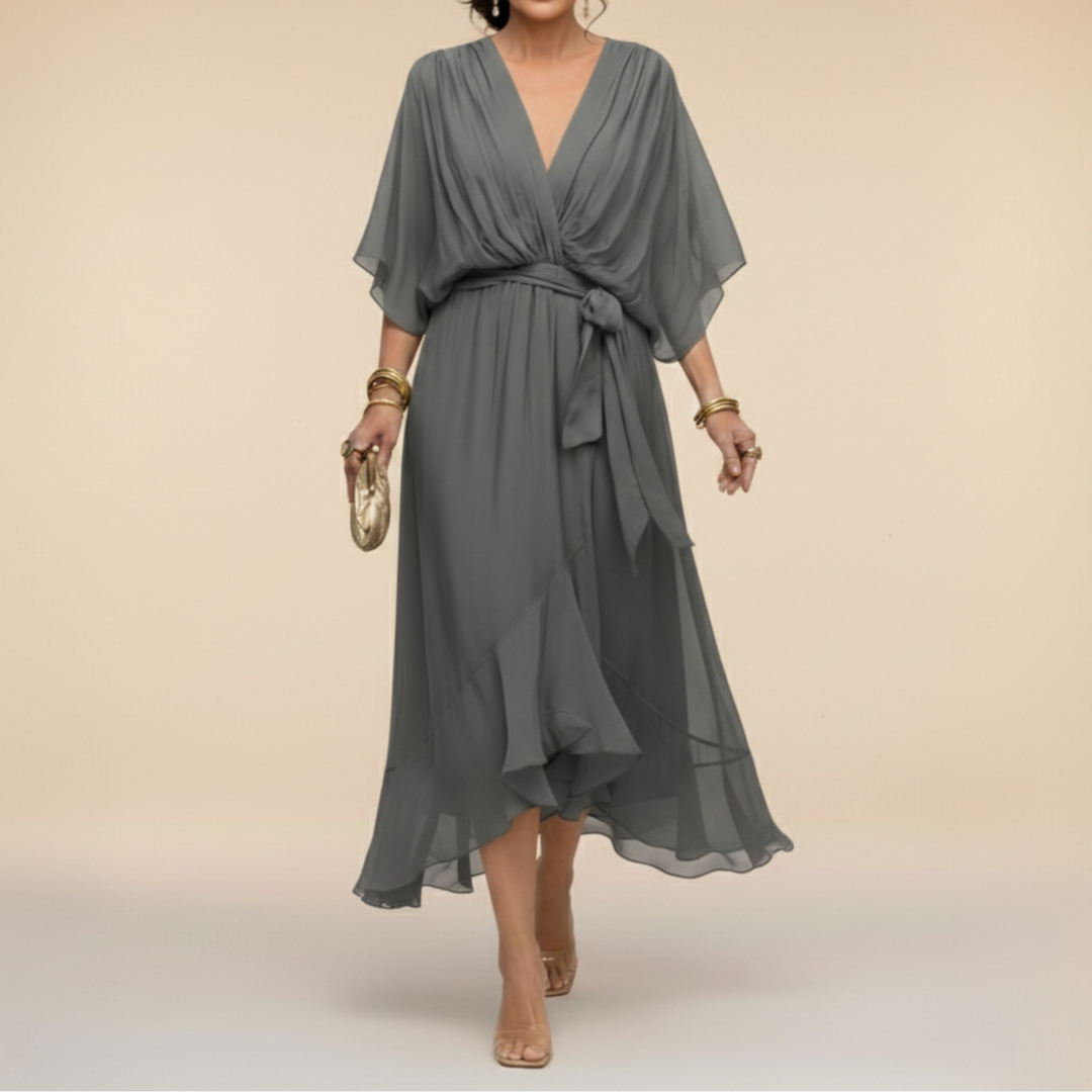 Sophia™ – Elegant Chiffon Wrap Midi Dress