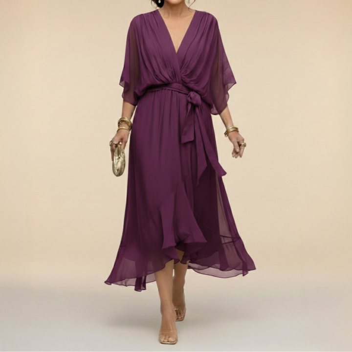 Sophia™ – Elegant Chiffon Wrap Midi Dress