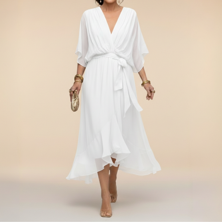 Sophia™ – Elegant Chiffon Wrap Midi Dress