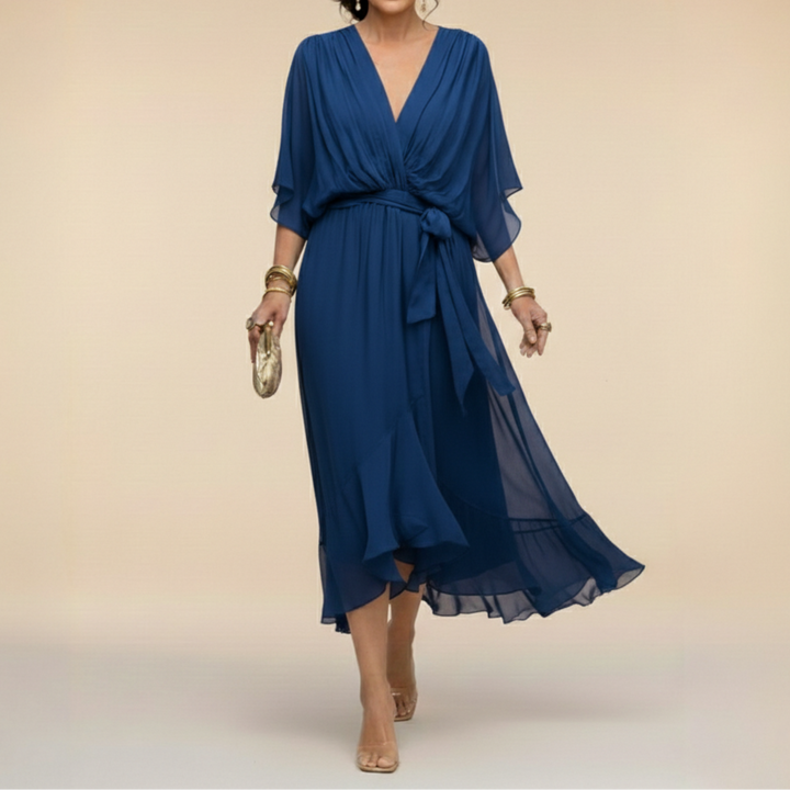 Sophia™ – Elegant Chiffon Wrap Midi Dress
