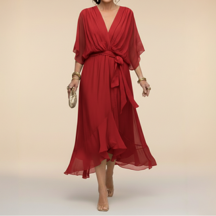 Sophia™ – Elegant Chiffon Wrap Midi Dress