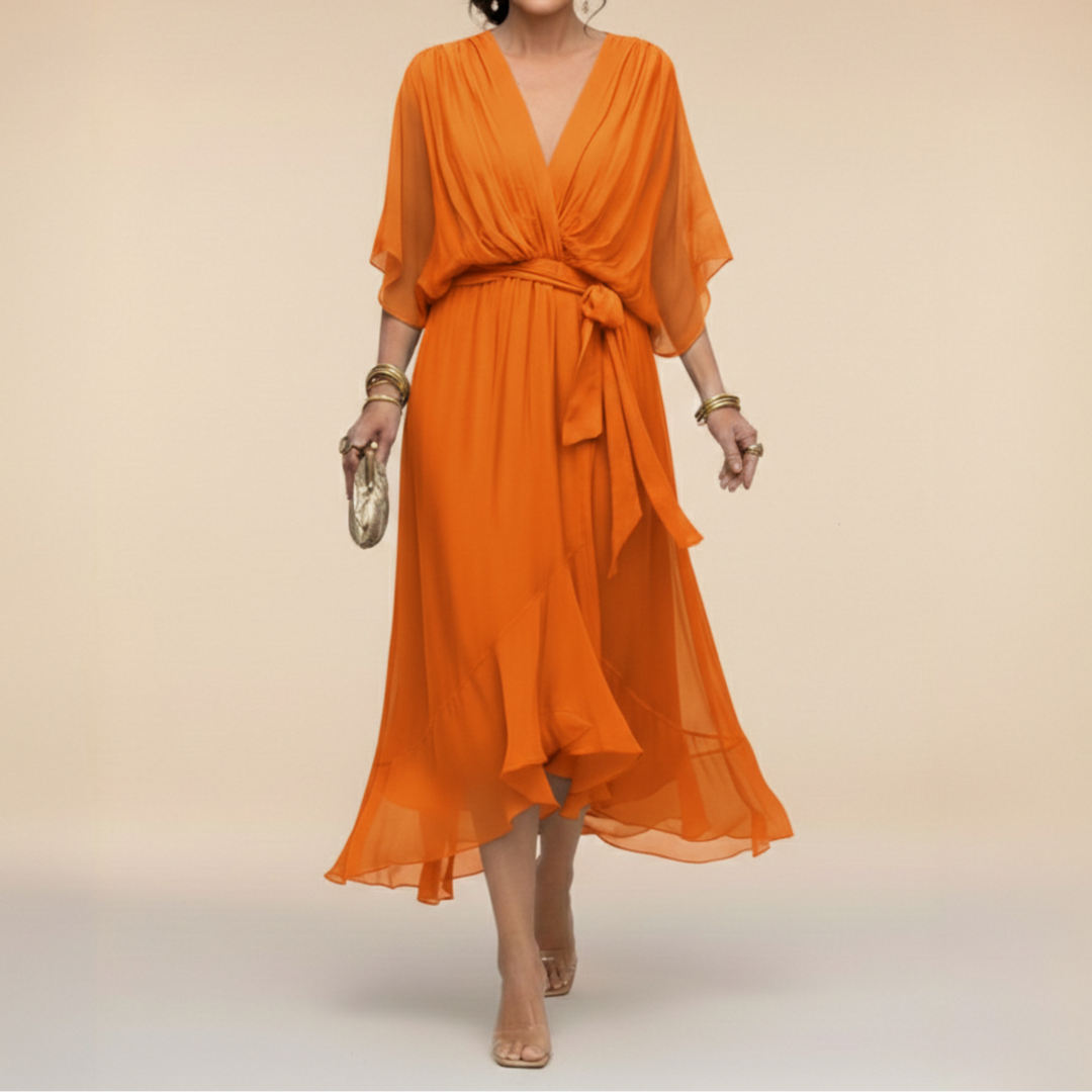 Sophia™ – Elegant Chiffon Wrap Midi Dress