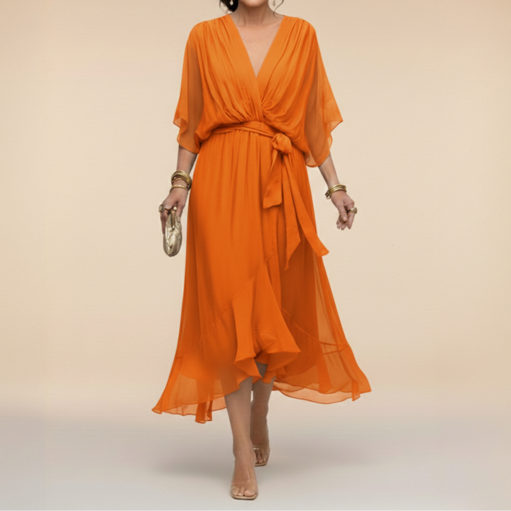 Sophia™ – Elegant Chiffon Wrap Midi Dress