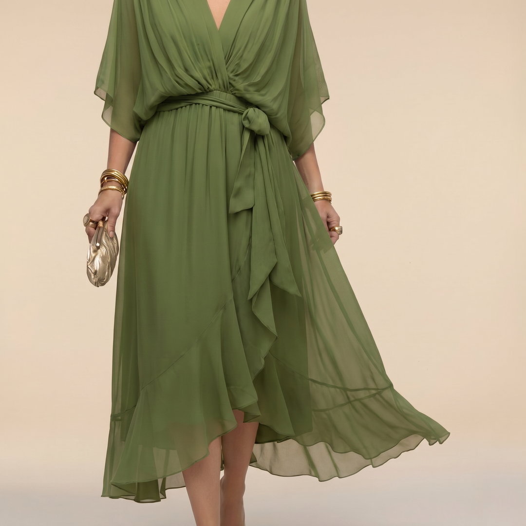 Sophia™ – Elegant Chiffon Wrap Midi Dress